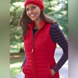 Talbots Red Outdoor Cozy Quilted Down Puffer Vest, gold zipper size Small Petite